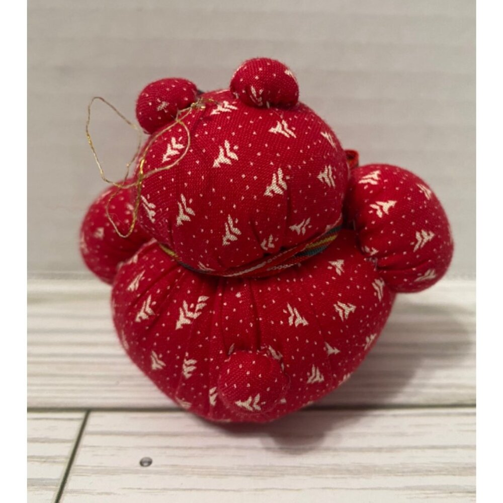 Vintage Chunky Fabric Quilted Bears Ornaments Red Christmas Decor 2.25" - Picture 5 of 8